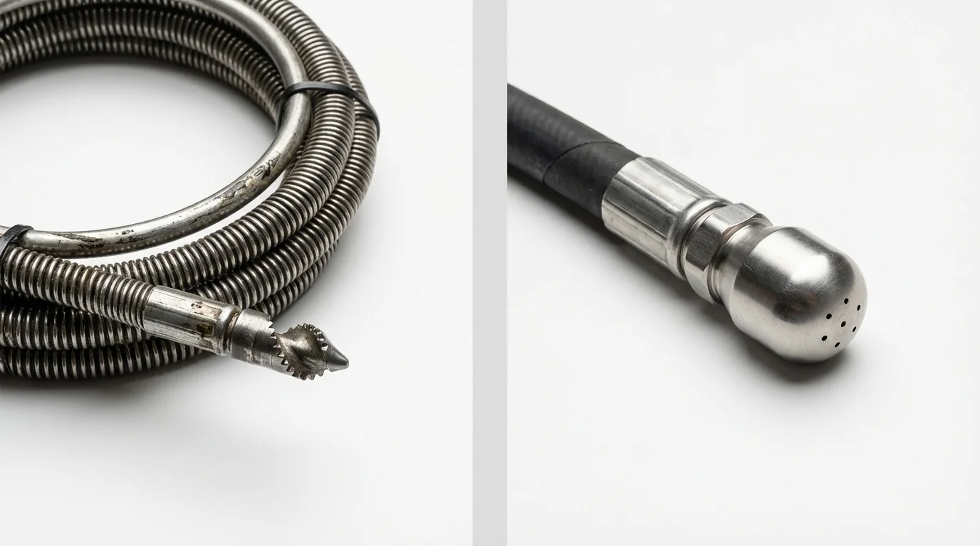 Drain snake cable and hydro jetting nozzle used for drain cleaning in Ephrata, PA