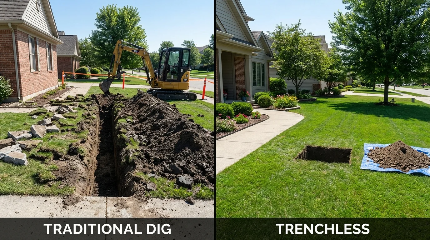 Trenchless sewer repair with minimal yard damage versus traditional excavation in Ephrata, PA